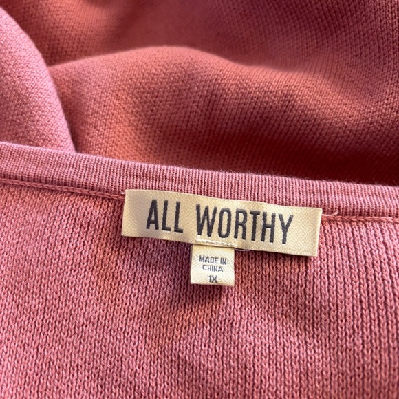 All Worthy Puffed Shoulder Long Sleeve Sweater 1X. Dusty Rose/Light Mauve - Picture 5 of 6